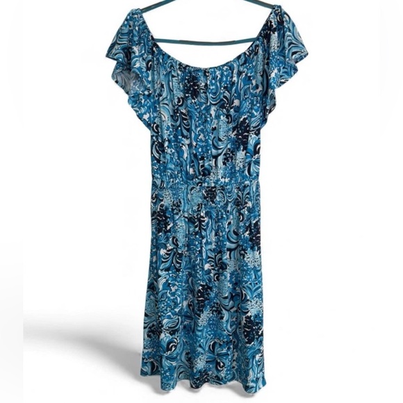 Lilly Pulitzer Clarette Flutter Sleeve Dress Mermazing Blue Sz M Vacation $128 - Picture 4 of 14